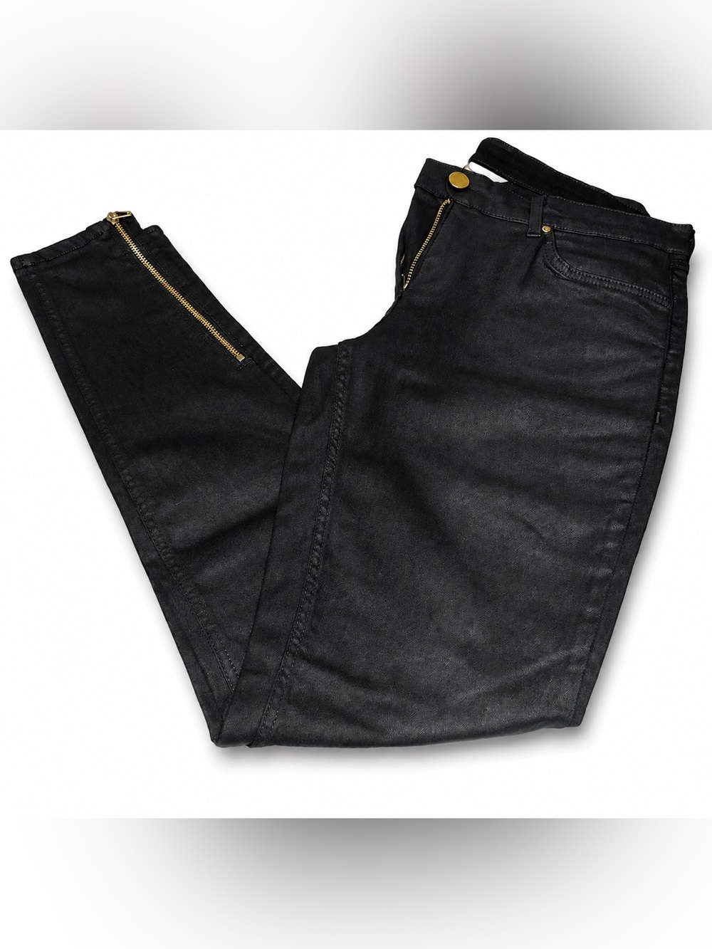 🖤✨ H&M Black Coated Skinny Jeans | Ankle Zip | Size 8 | NWOT